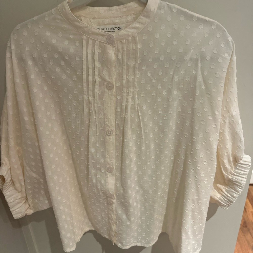 Emerson Fry Cream Pleated Blouse with Mandarin Collar